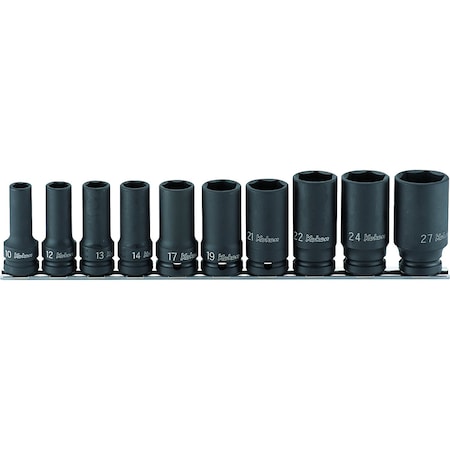 Ko-Ken Socket set 10-27mm 6 Point 300mm Thin walled 10 pieces 1/2 Sq. Drive, RS14301X/10 RS14301X/10